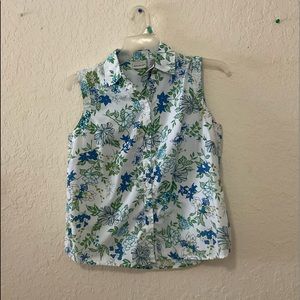 Blue, Green, & White Floral Tank Button Down
